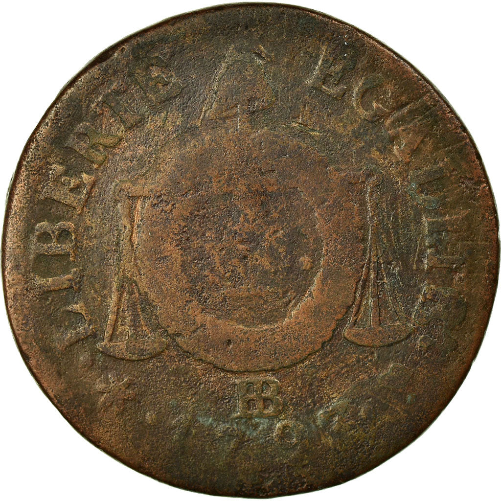 Moneta, Francia, Sol aux balances françoise, Sol, 1793, Strasbourg, B, Bronzo
