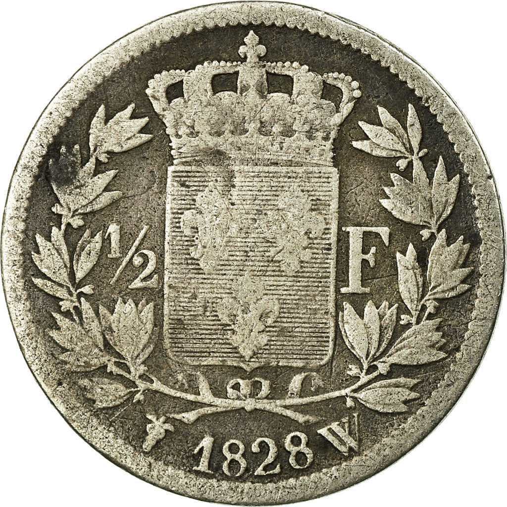 Moneta, Francia, Charles X, 1/2 Franc, 1828, Lille, B+, Argento, KM:723.13