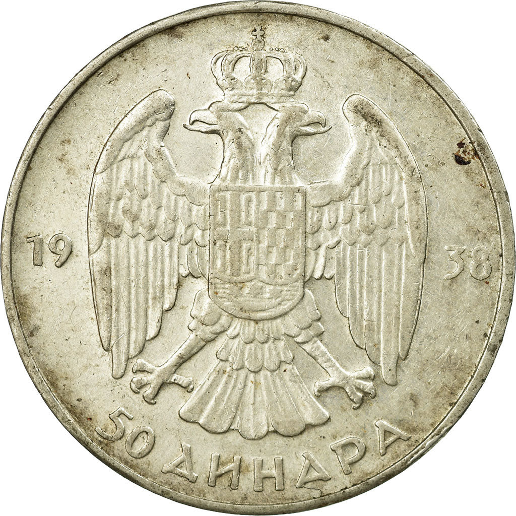 Coin, Yugoslavia, Petar II, 50 Dinara, 1938, EF(40-45), Silver, KM:24