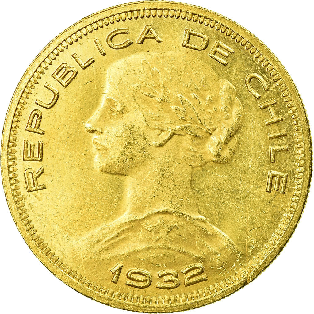 Moneda, Chile, 100 Pesos, 1932, Santiago, EBC, Oro, KM:175