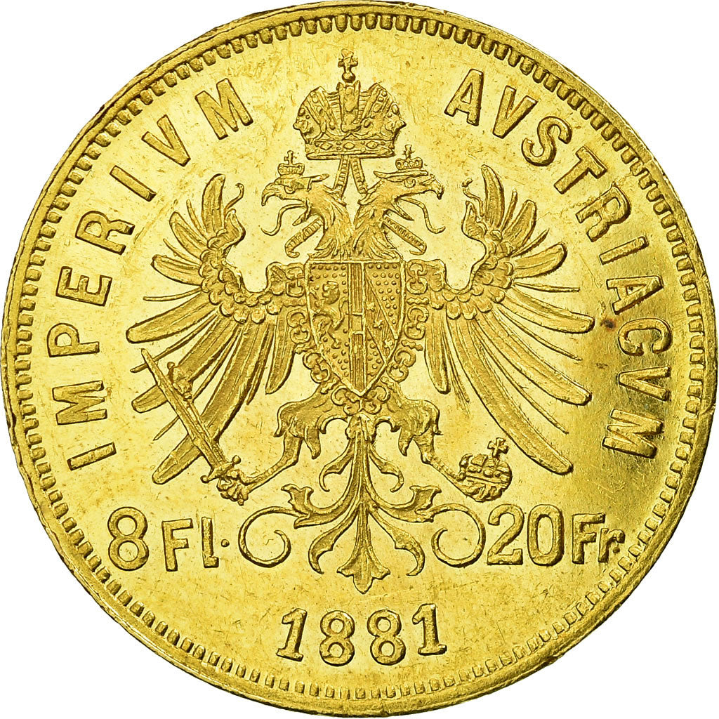 Autriche, François Joseph, 20 Francs ou 8 Florins 1881, KM 2269