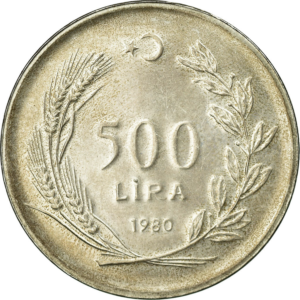 Coin, Turkey, 500 Lira, 1980, AU(50-53), Silver, KM:940.1