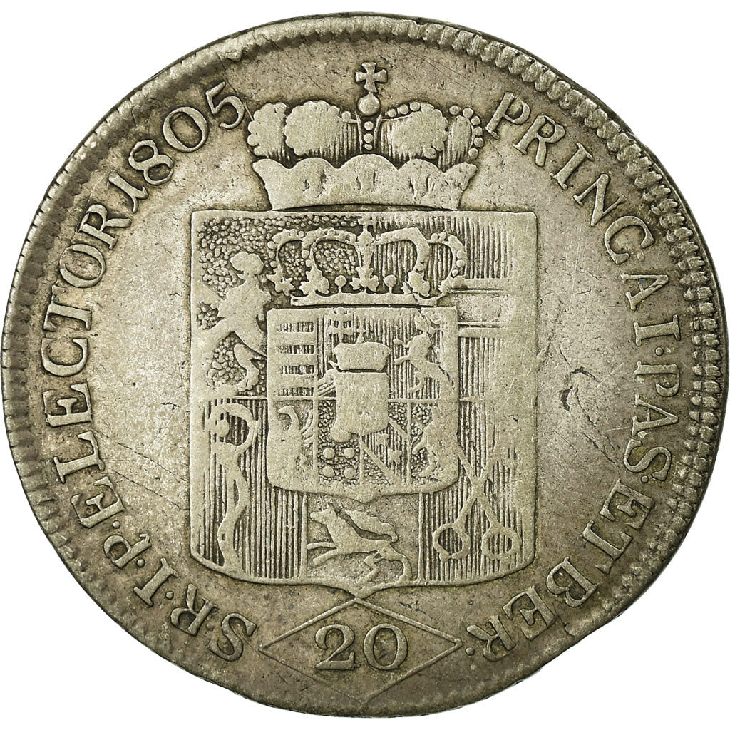 Coin, AUSTRIAN STATES, SALZBURG, Ferdinand, 20 Kreuzer, 1805, VF(30-35), Silver