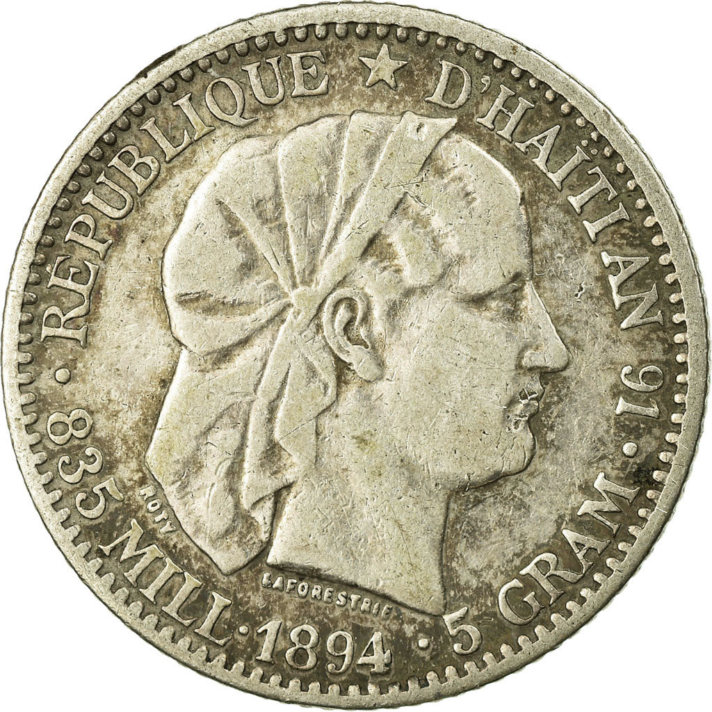 Coin, Haiti, 20 Centimes, 1894, VF(30-35), Silver, KM:45