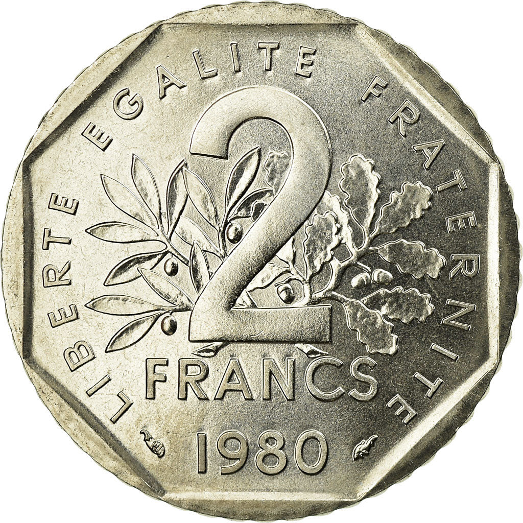 Coin, France, Semeuse, 2 Francs, 1980, MS(65-70), Nickel, KM:942.1, Gadoury:547