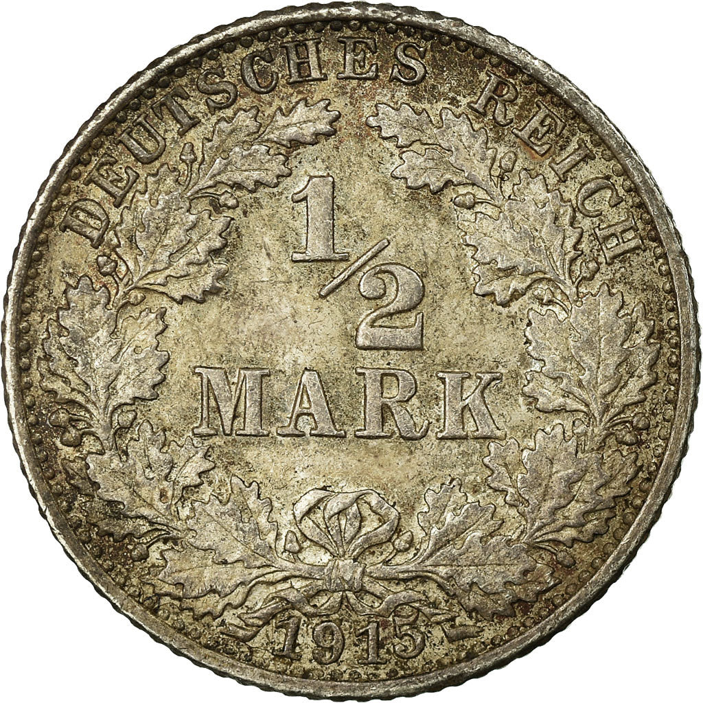 Coin, GERMANY - EMPIRE, 1/2 Mark, 1915, AU(55-58), Silver, KM:17