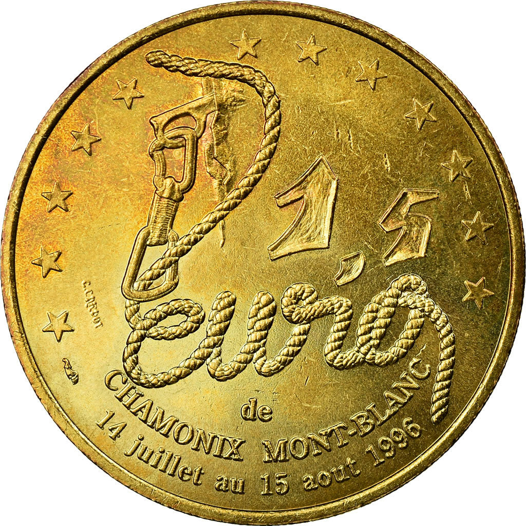 Francja, 1,5 Euro, Euro des villes - Chamonix, 1996, AU(55-58), Aluminium-Brąz