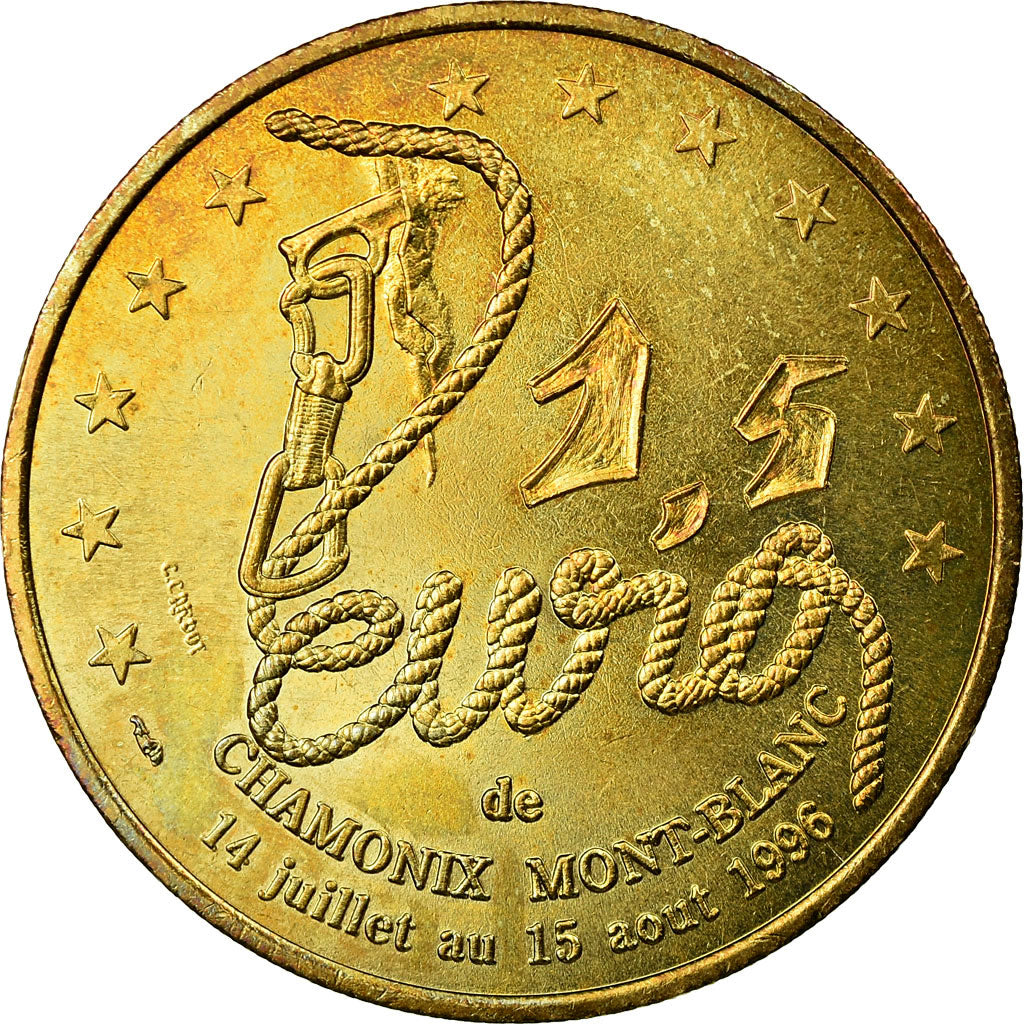 Francja, 1,5 Euro, Euro des villes - Chamonix, 1996, AU(55-58), Aluminium-Brąz