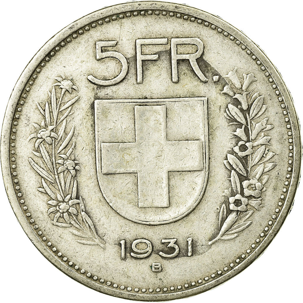 Coin, Switzerland, 5 Francs, 1931, Bern, EF(40-45), Silver, KM:40