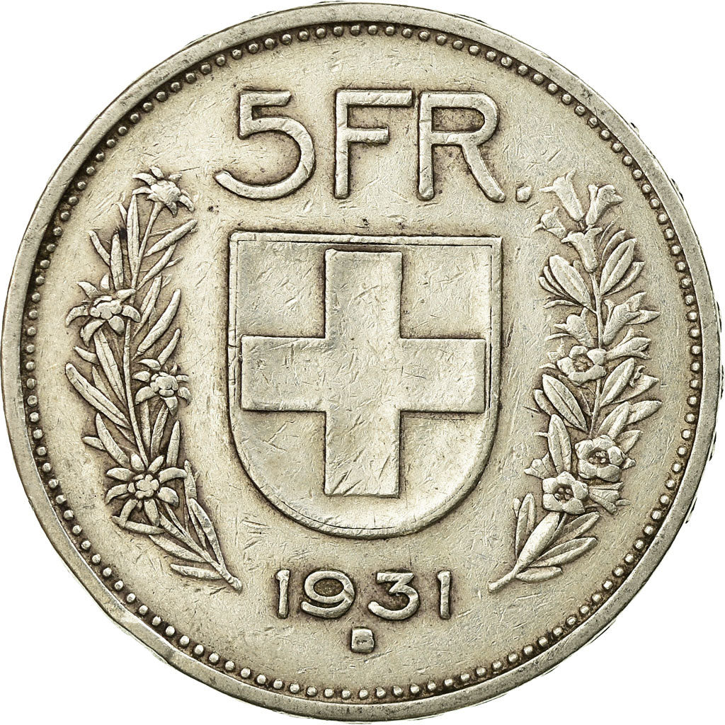 Coin, Switzerland, 5 Francs, 1931, Bern, EF(40-45), Silver, KM:40