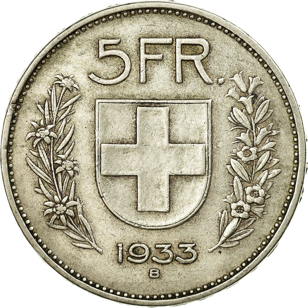 Coin, Switzerland, 5 Francs, 1933, Bern, EF(40-45), Silver, KM:40