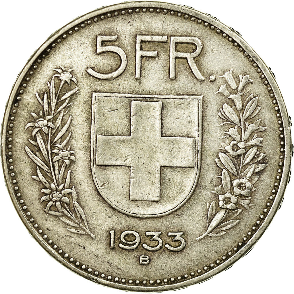 Coin, Switzerland, 5 Francs, 1933, Bern, EF(40-45), Silver, KM:40