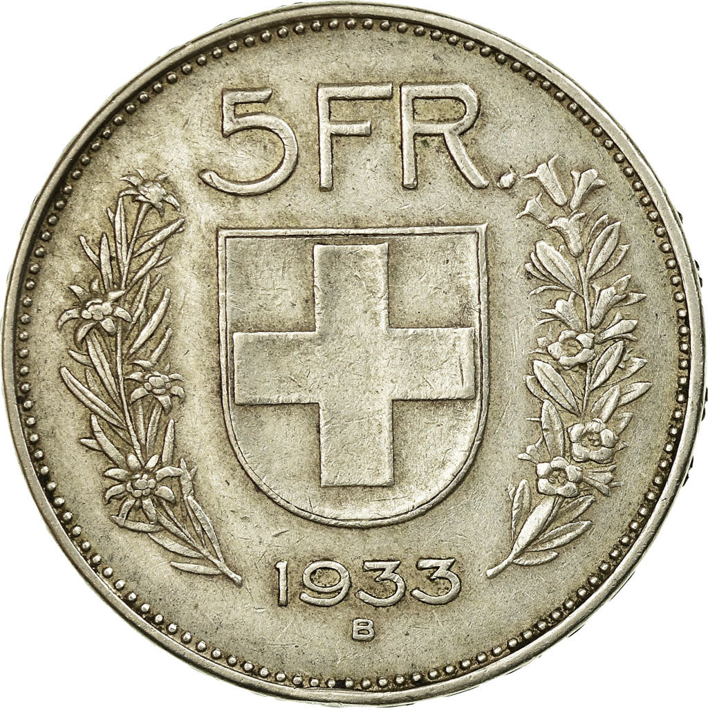 Coin, Switzerland, 5 Francs, 1933, Bern, EF(40-45), Silver, KM:40