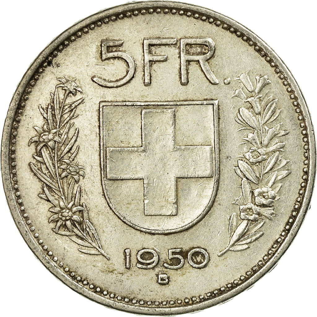 Coin, Switzerland, 5 Francs, 1950, Bern, EF(40-45), Silver, KM:40
