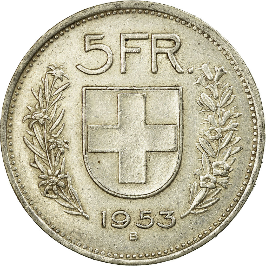 Coin, Switzerland, 5 Francs, 1953, Bern, AU(50-53), Silver, KM:40