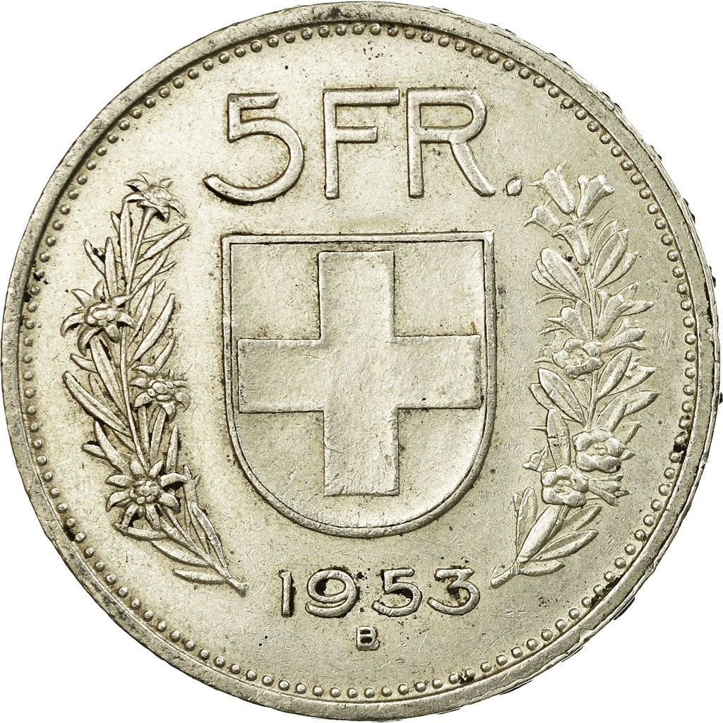 Coin, Switzerland, 5 Francs, 1953, Bern, AU(50-53), Silver, KM:40