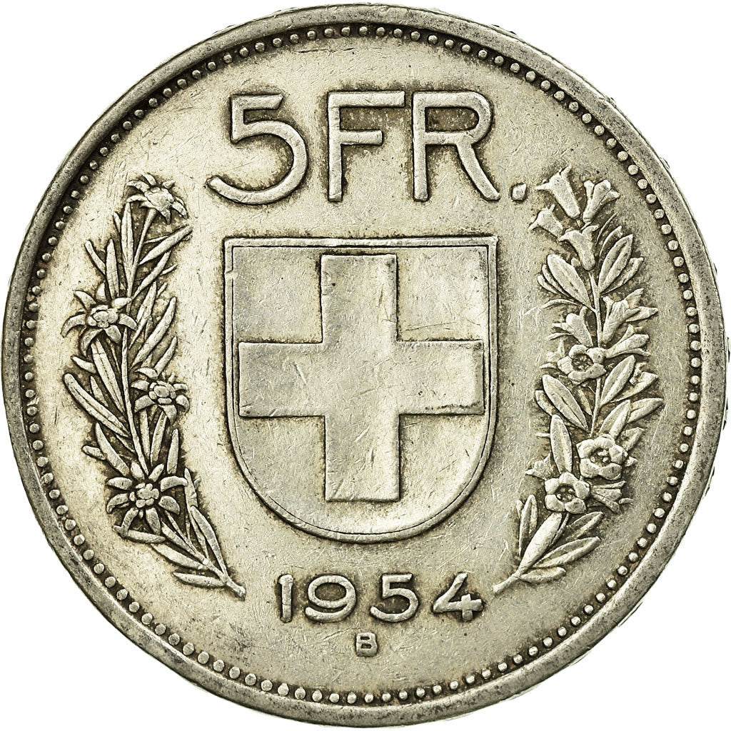 Coin, Switzerland, 5 Francs, 1954, Bern, AU(50-53), Silver, KM:40