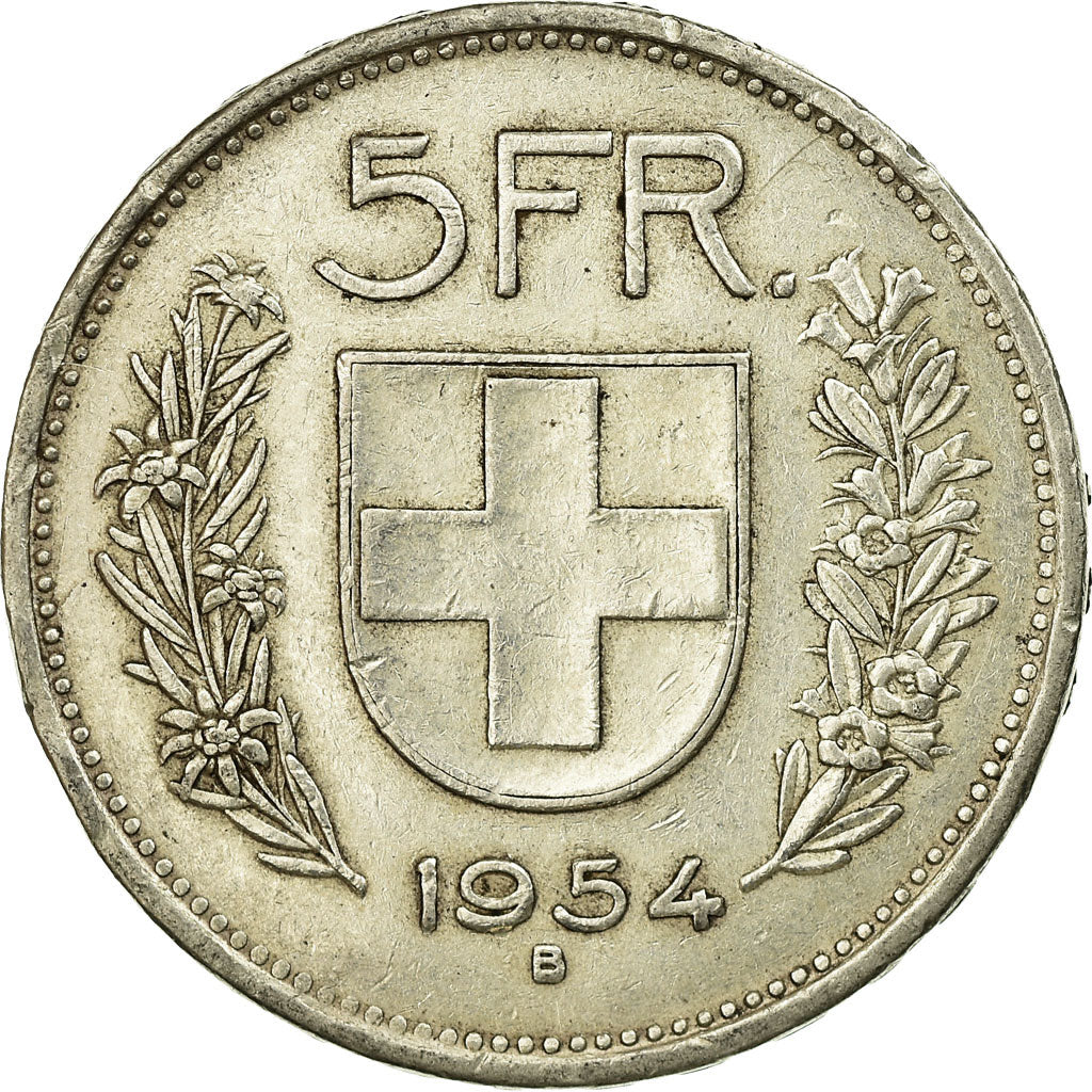 Coin, Switzerland, 5 Francs, 1954, Bern, AU(50-53), Silver, KM:40