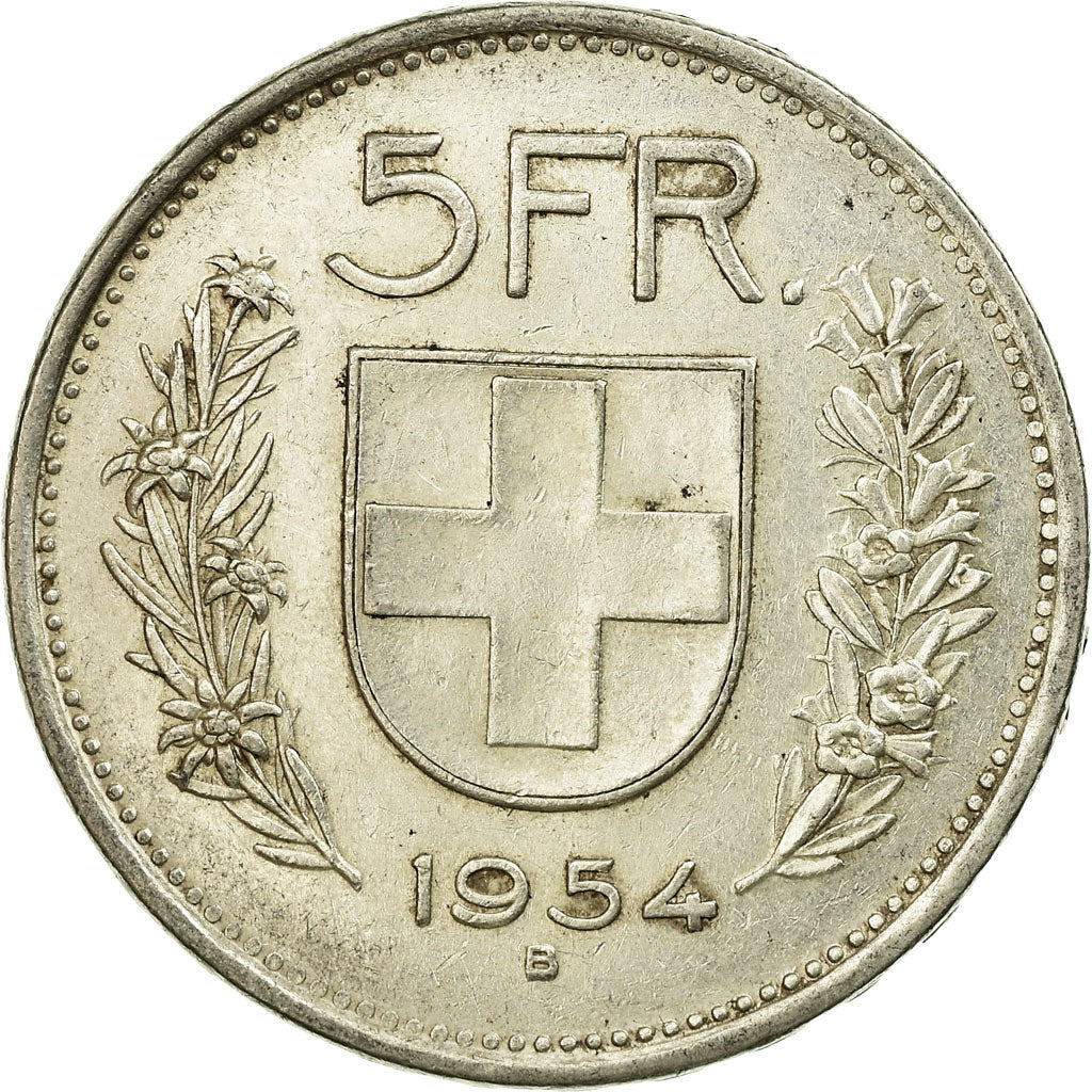 Coin, Switzerland, 5 Francs, 1954, Bern, AU(50-53), Silver, KM:40