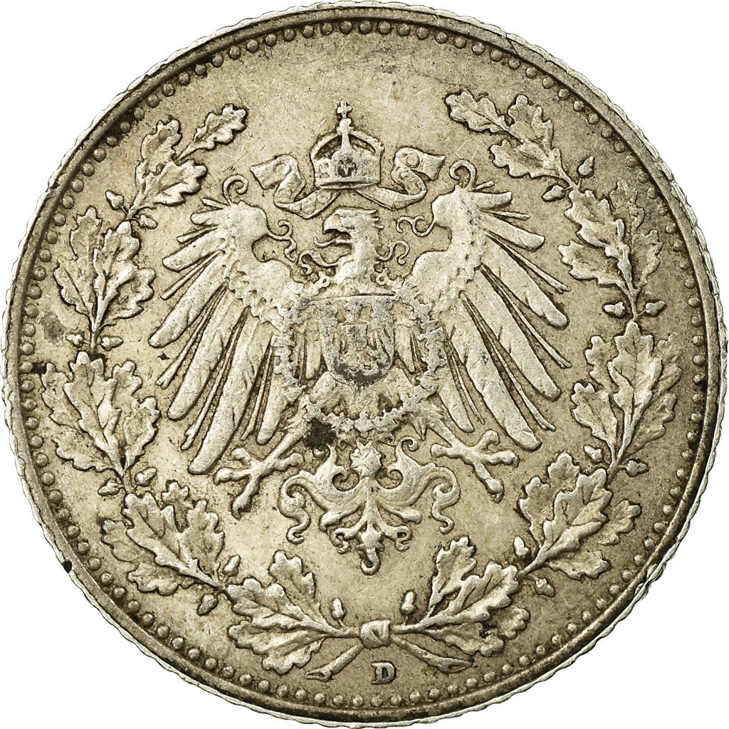 Moeda, ALEMANHA - IMPÉRIO, 1/2 Mark, 1905, Munich, AU(50-53), Prata, KM:17