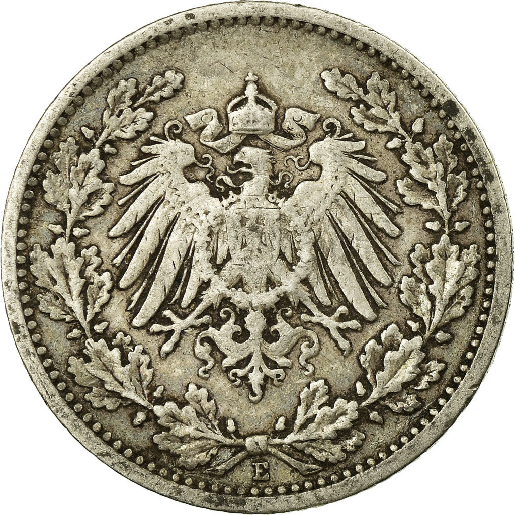 Moneta, GERMANIA - IMPERO, 1/2 Mark, 1905, Muldenhütten, MB+, Argento, KM:17