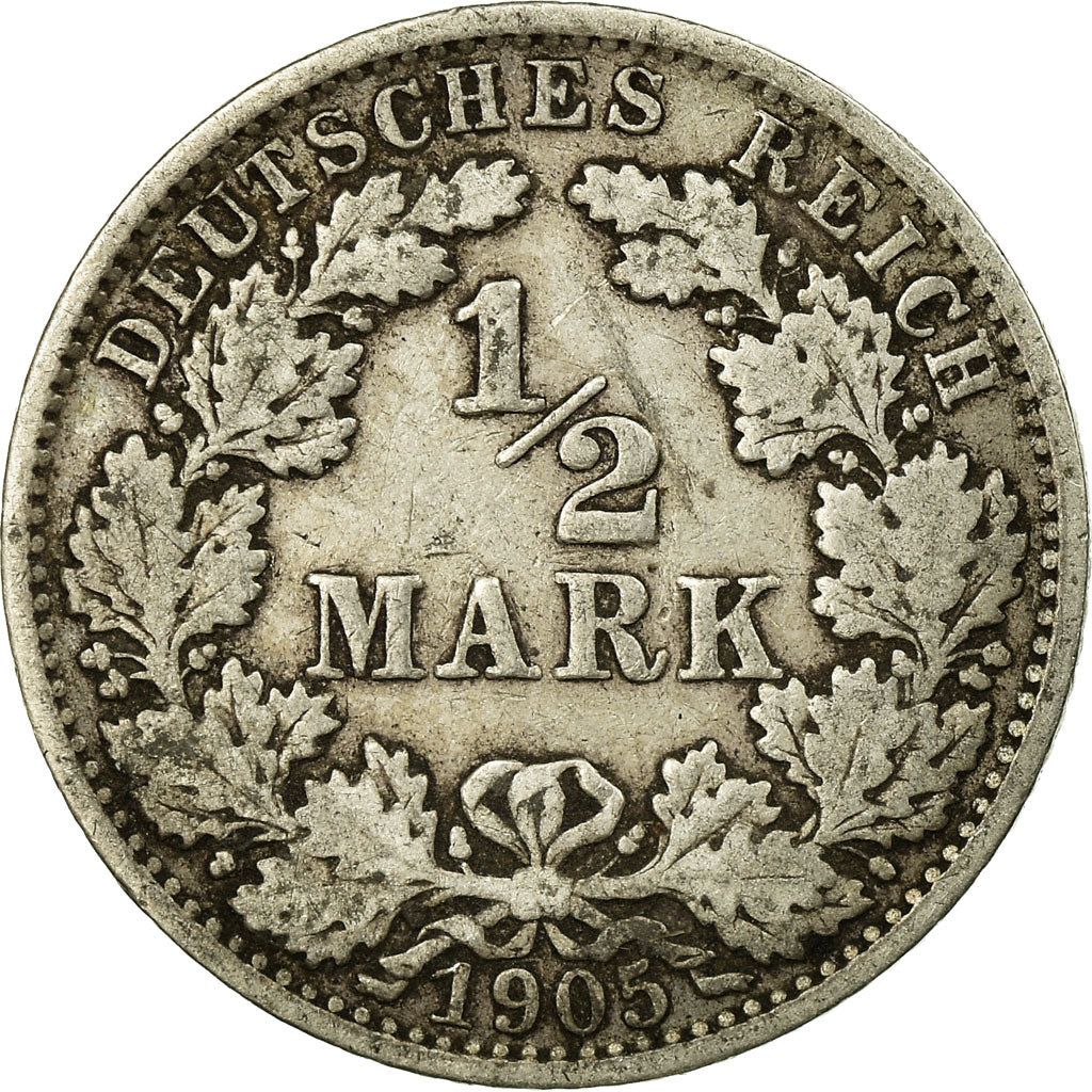 Moneta, GERMANIA - IMPERO, 1/2 Mark, 1905, Muldenhütten, MB+, Argento, KM:17
