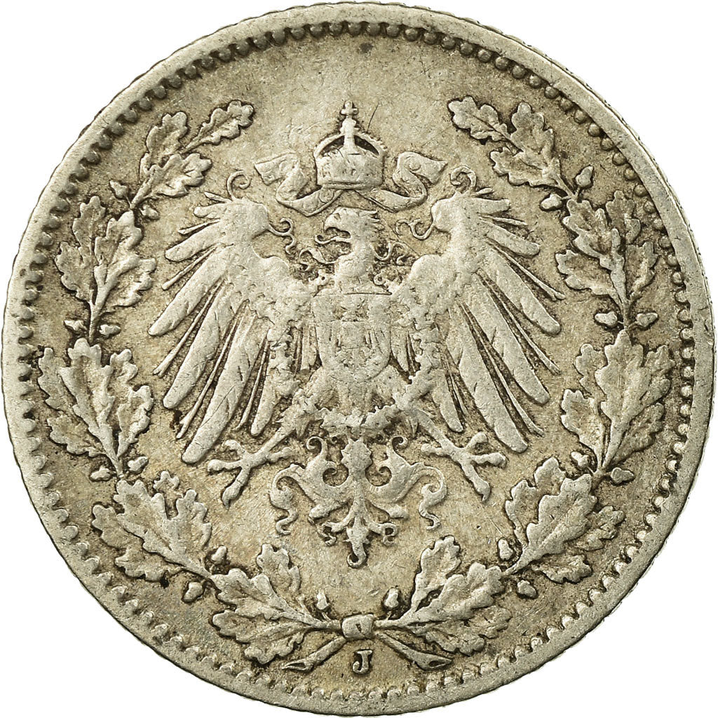 Moneta, NIEMCY - IMPERIUM, 1/2 Mark, 1905, Hambourg, EF(40-45), Srebro, KM:17