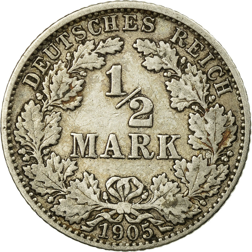 Moneta, NIEMCY - IMPERIUM, 1/2 Mark, 1905, Hambourg, EF(40-45), Srebro, KM:17