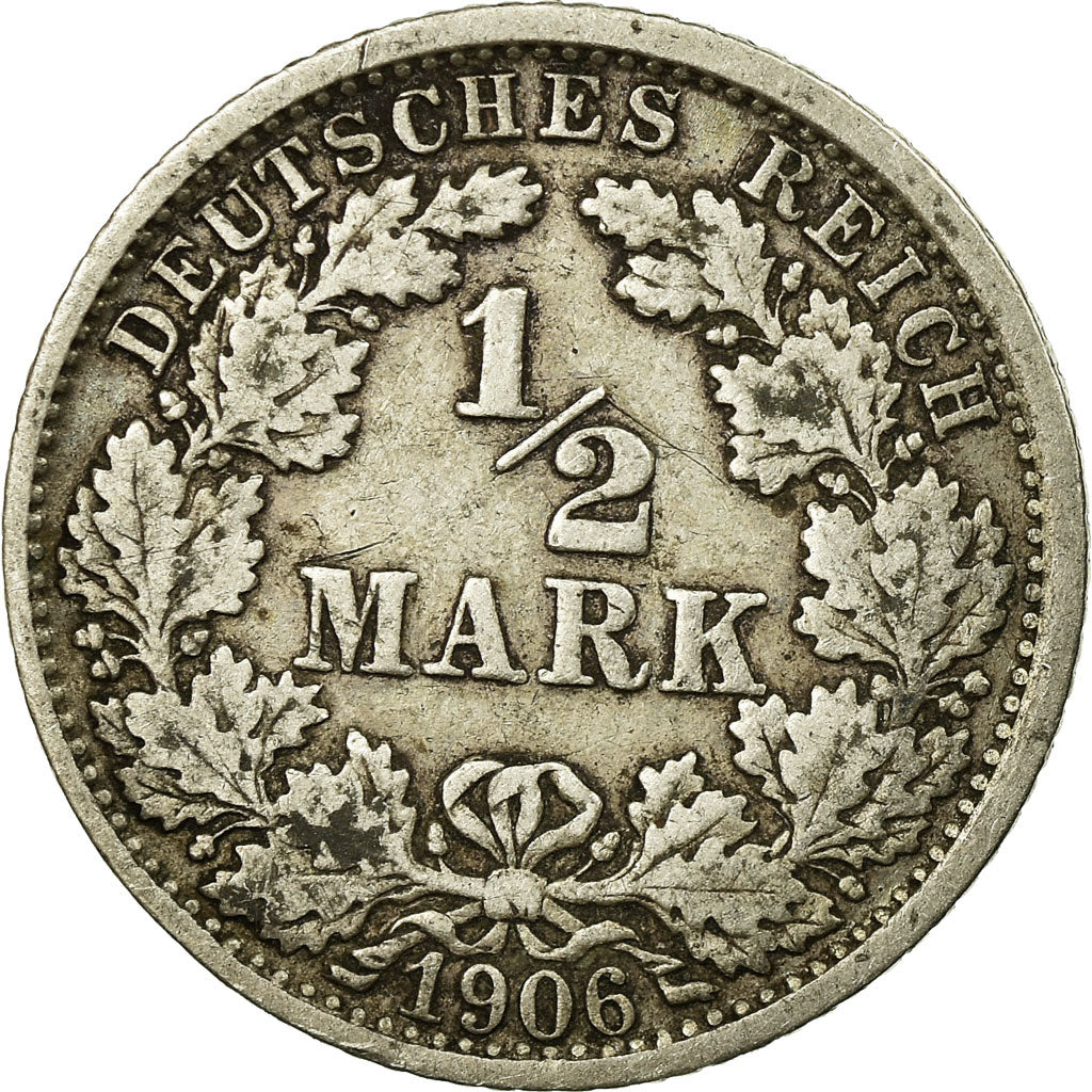Moneta, GERMANIA - IMPERO, 1/2 Mark, 1906, Stuttgart, MB+, Argento, KM:17