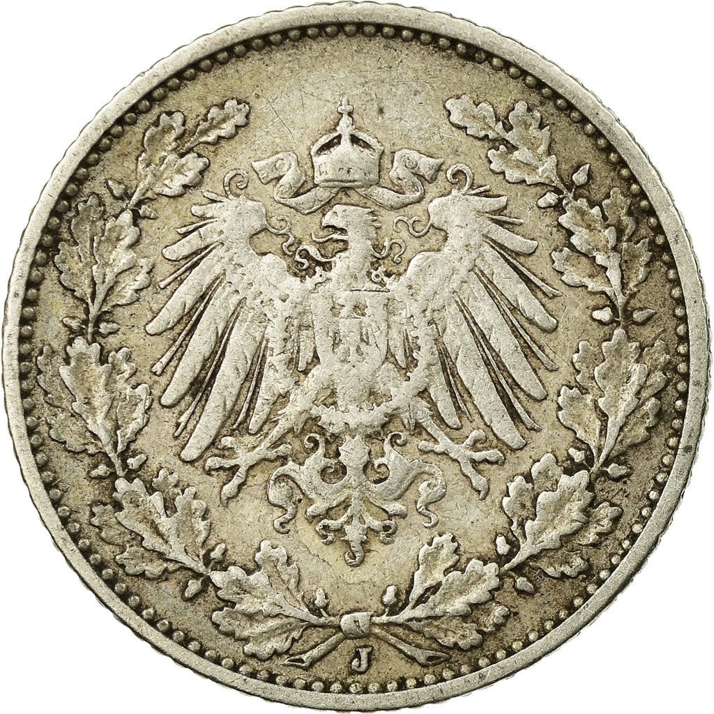 Coin, GERMANY - EMPIRE, 1/2 Mark, 1906, Hambourg, EF(40-45), Silver, KM:17