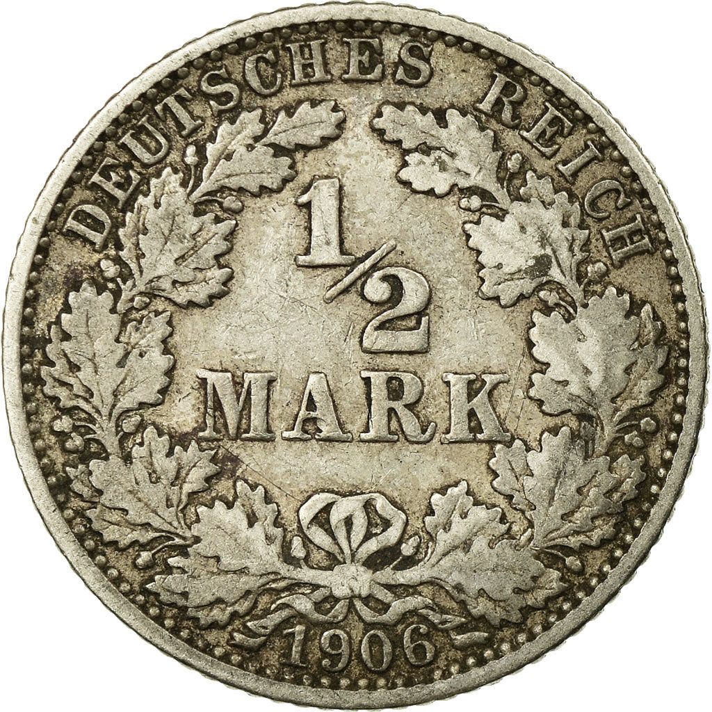 Coin, GERMANY - EMPIRE, 1/2 Mark, 1906, Hambourg, EF(40-45), Silver, KM:17