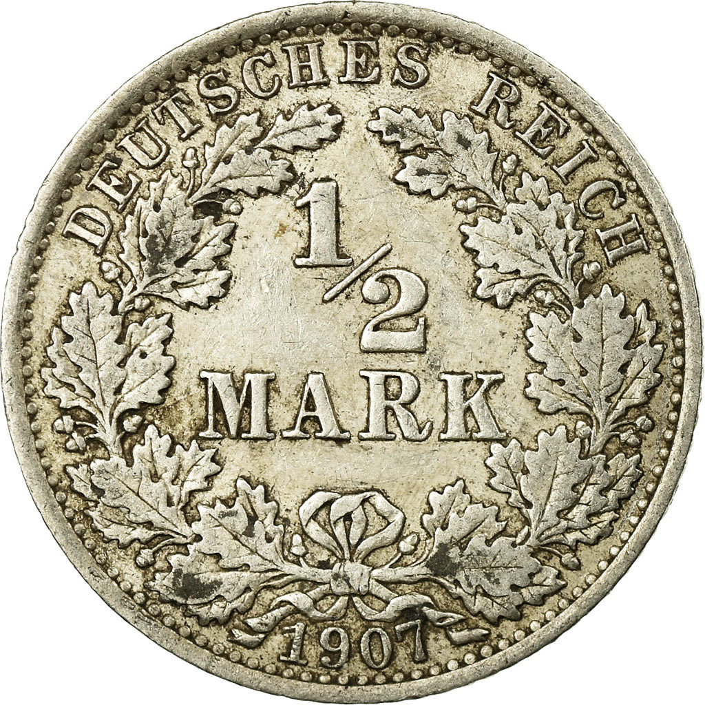 Coin, GERMANY - EMPIRE, 1/2 Mark, 1907, Berlin, AU(50-53), Silver, KM:17
