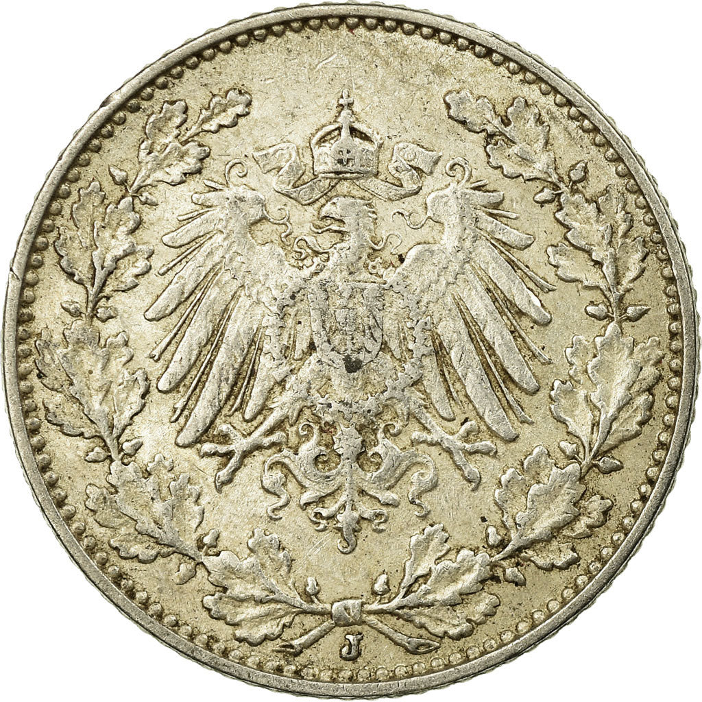 Coin, GERMANY - EMPIRE, 1/2 Mark, 1907, Hambourg, AU(50-53), Silver, KM:17