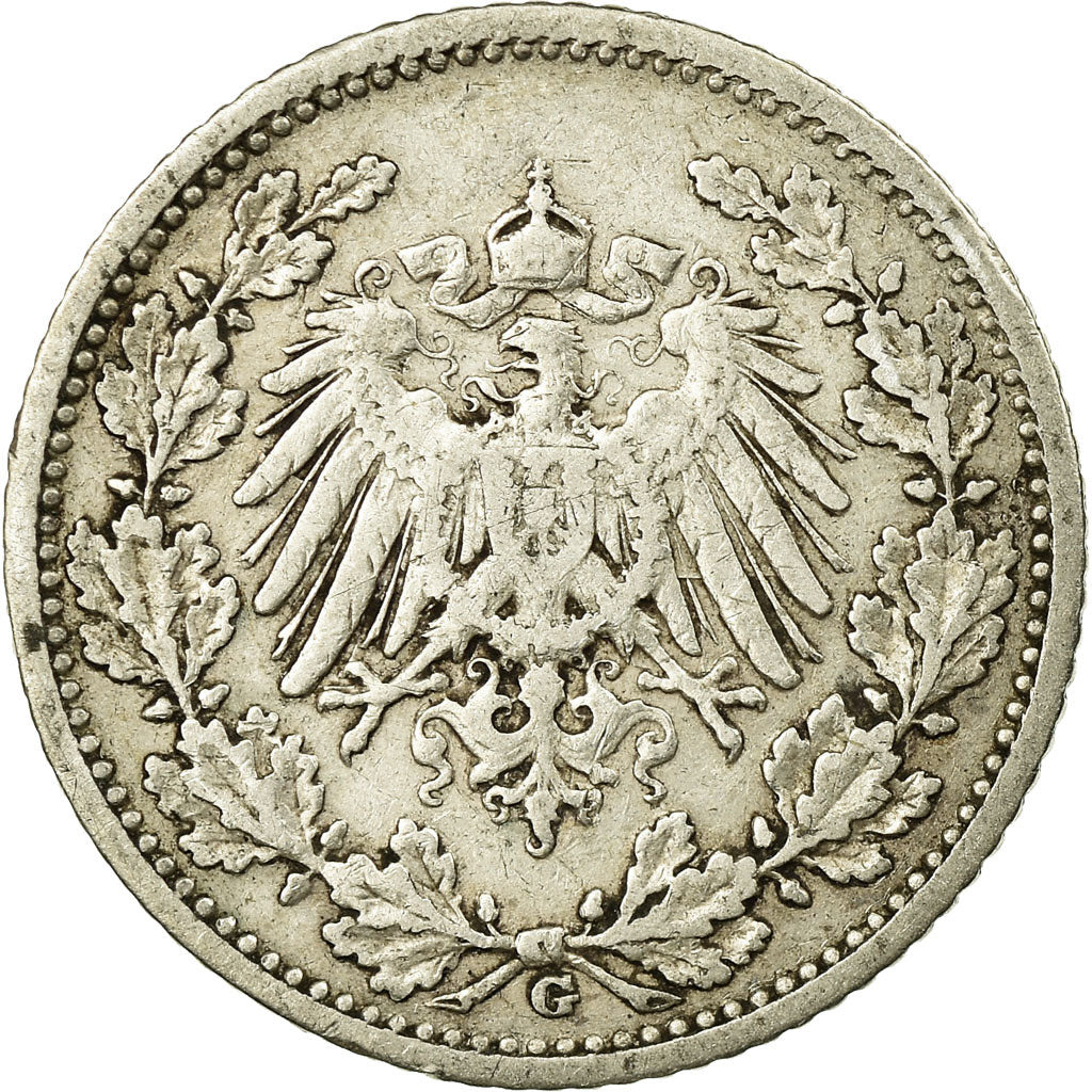 Coin, GERMANY - EMPIRE, 1/2 Mark, 1908, Karlsruhe, EF(40-45), Silver, KM:17