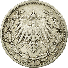 Coin, GERMANY - EMPIRE, 1/2 Mark, 1908, Karlsruhe, EF(40-45), Silver, KM:17
