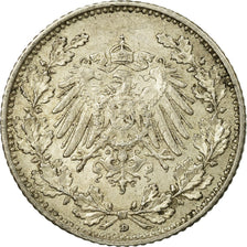 Coin, GERMANY - EMPIRE, 1/2 Mark, 1909, Munich, AU(55-58), Silver, KM:17