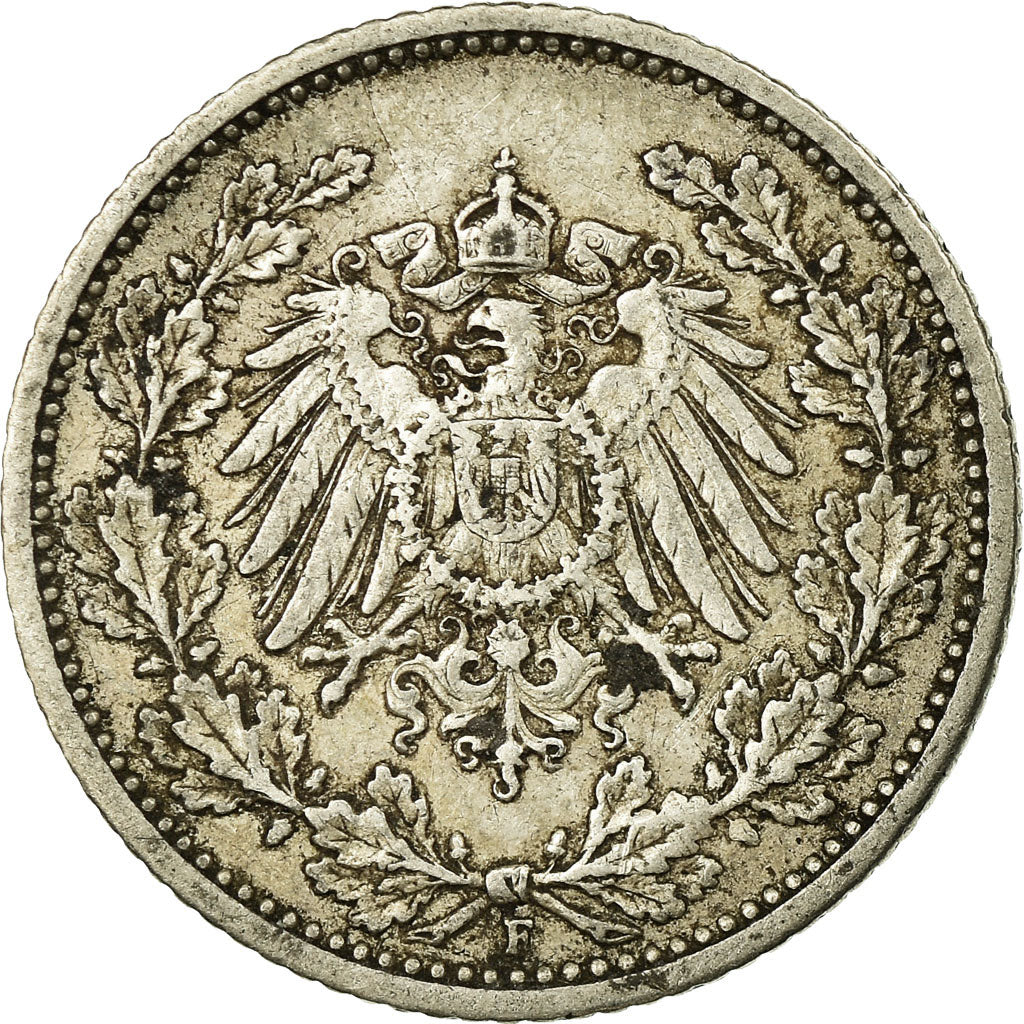 Coin, GERMANY - EMPIRE, 1/2 Mark, 1909, Stuttgart, VF(30-35), Silver, KM:17