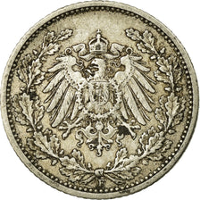 Coin, GERMANY - EMPIRE, 1/2 Mark, 1909, Stuttgart, VF(30-35), Silver, KM:17