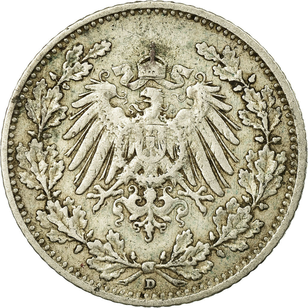 Moeda, ALEMANHA - IMPÉRIO, 1/2 Mark, 1911, Munich, EF(40-45), Prata, KM:17