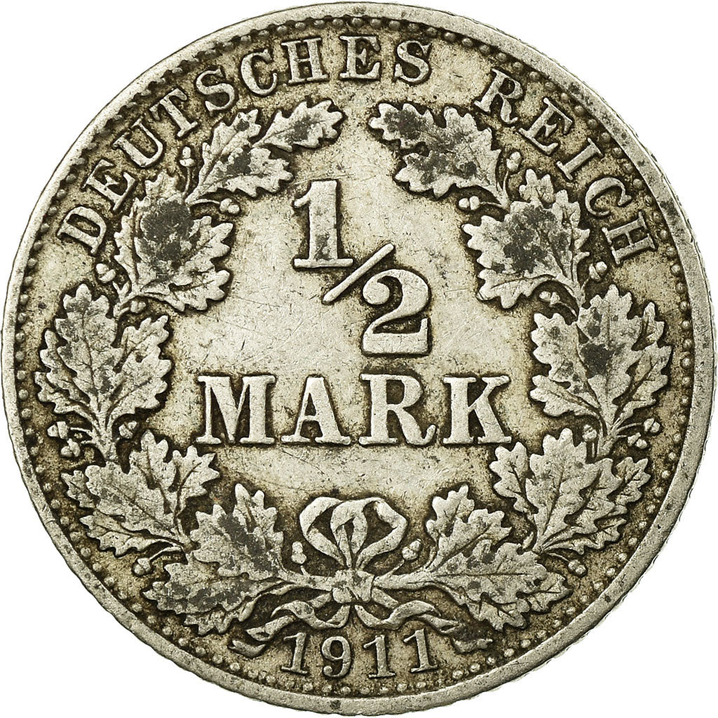 Moeda, ALEMANHA - IMPÉRIO, 1/2 Mark, 1911, Munich, EF(40-45), Prata, KM:17