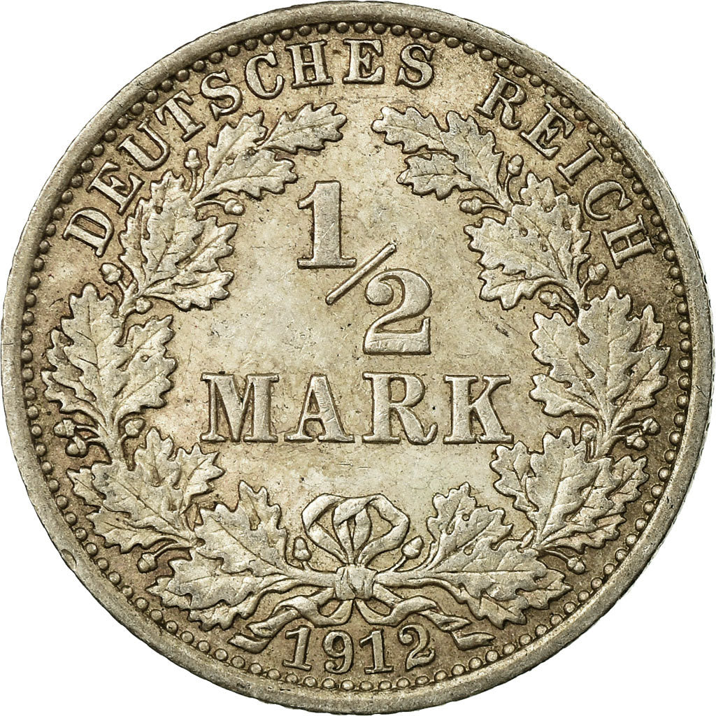 Coin, GERMANY - EMPIRE, 1/2 Mark, 1912, Berlin, AU(55-58), Silver, KM:17