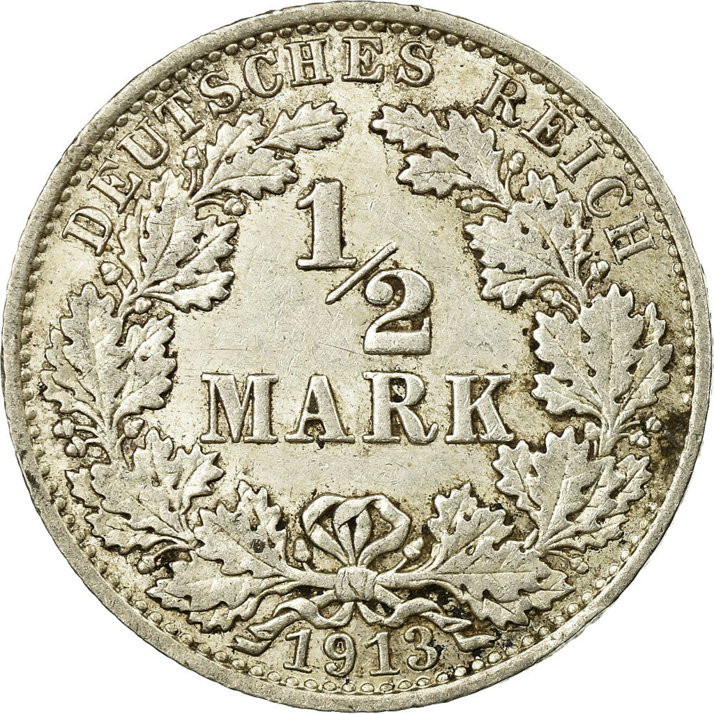 Coin, GERMANY - EMPIRE, 1/2 Mark, 1913, Berlin, AU(50-53), Silver, KM:17