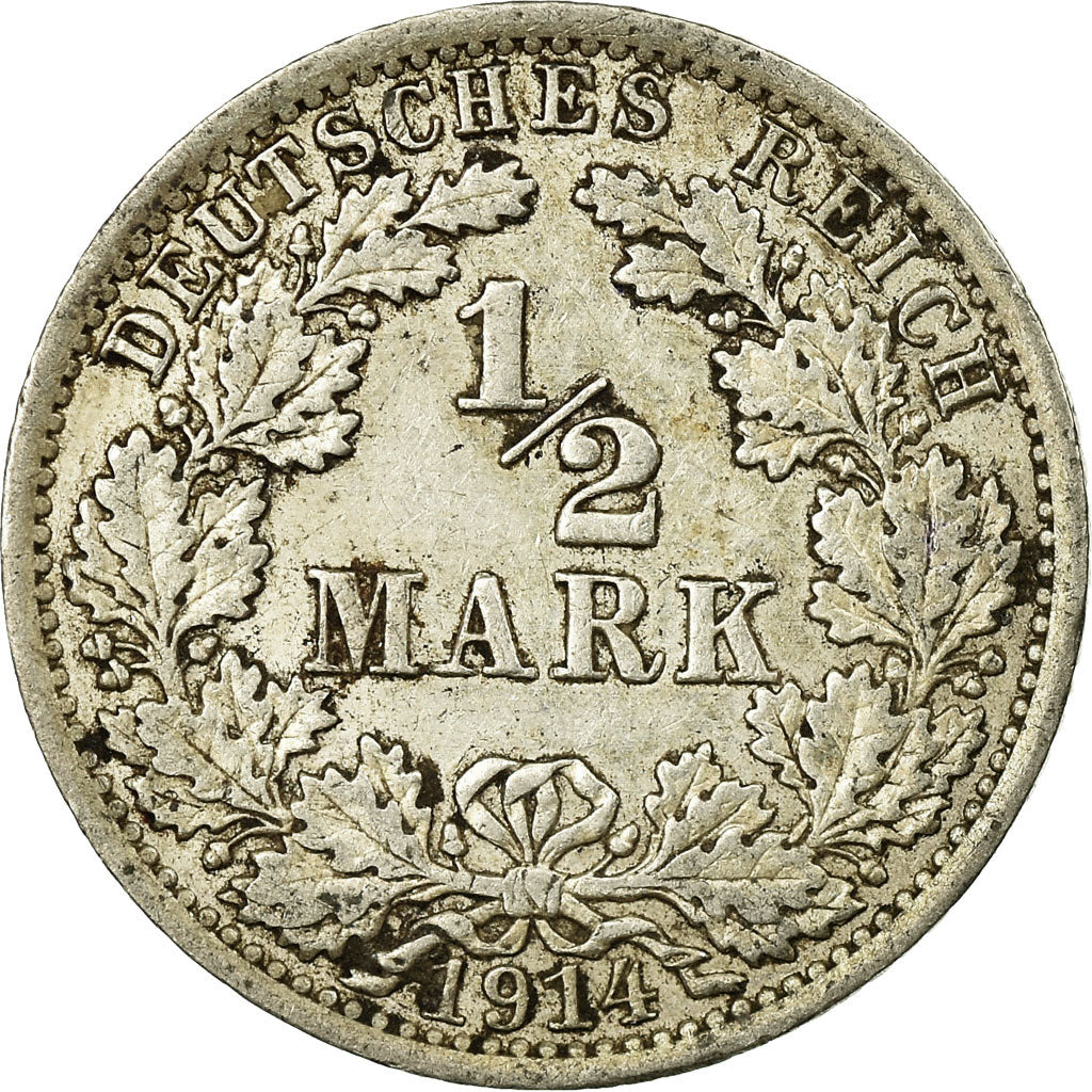 Coin, GERMANY - EMPIRE, 1/2 Mark, 1914, Berlin, EF(40-45), Silver, KM:17