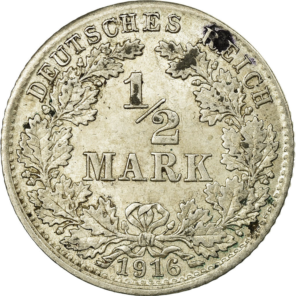 Coin, GERMANY - EMPIRE, 1/2 Mark, 1916, Munich, AU(55-58), Silver, KM:17