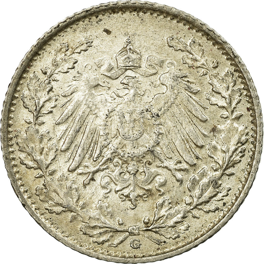 Coin, GERMANY - EMPIRE, 1/2 Mark, 1916, Karlsruhe, AU(55-58), Silver, KM:17