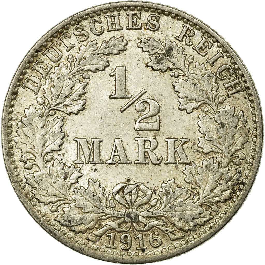Coin, GERMANY - EMPIRE, 1/2 Mark, 1916, Hamburg, AU(55-58), Silver, KM:17