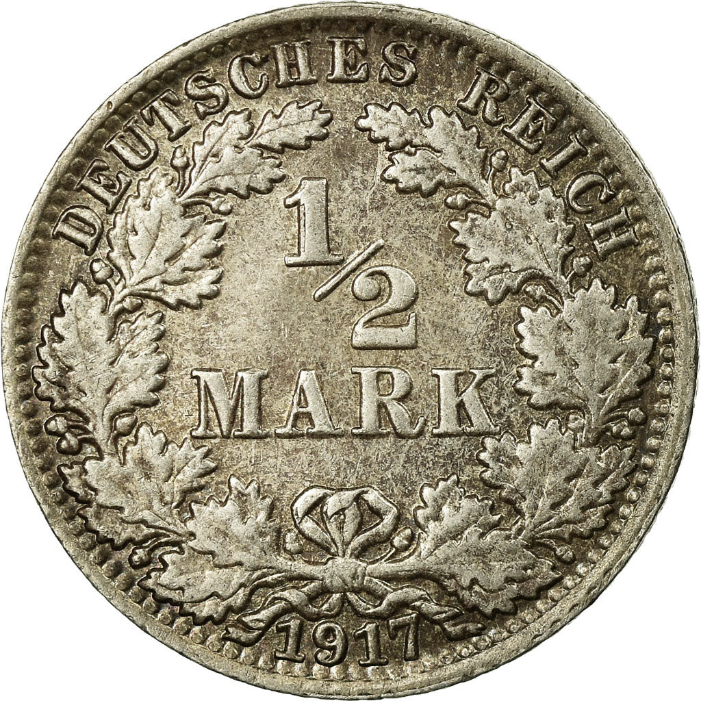 Coin, GERMANY - EMPIRE, 1/2 Mark, 1917, Berlin, AU(50-53), Silver, KM:17