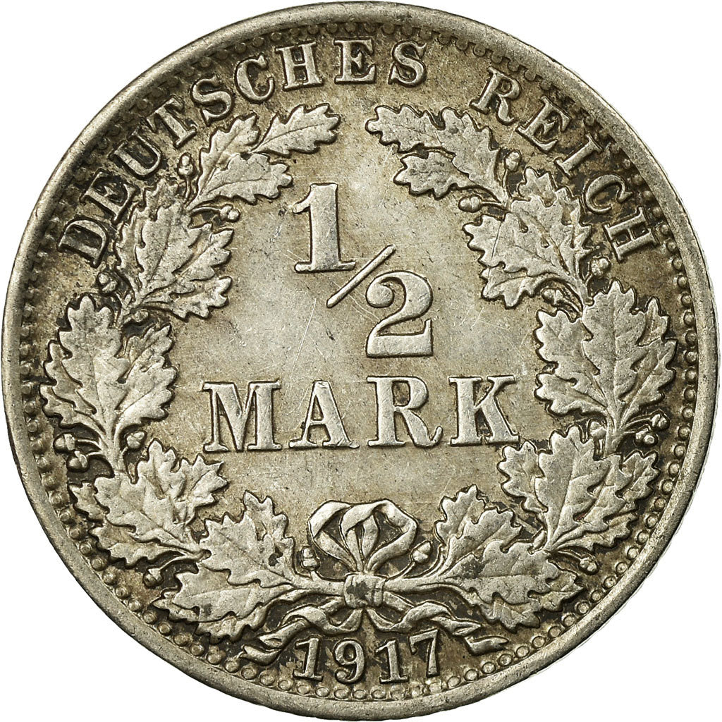 Moneta, GERMANIA - IMPERO, 1/2 Mark, 1917, Berlin, BB+, Argento, KM:17