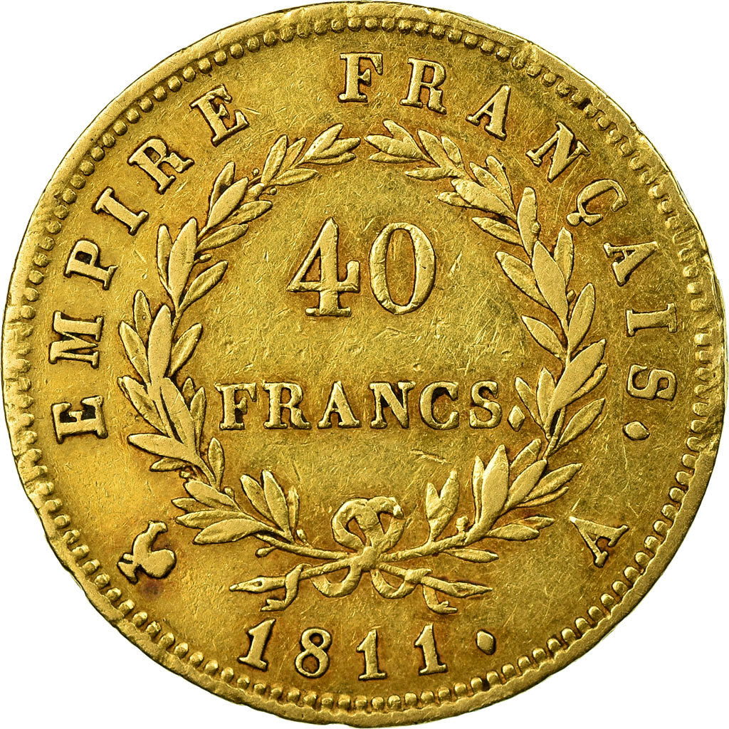 Moneda, Francia, Napoléon I, 40 Francs, 1811, Paris, BC+, Oro, KM:696.1
