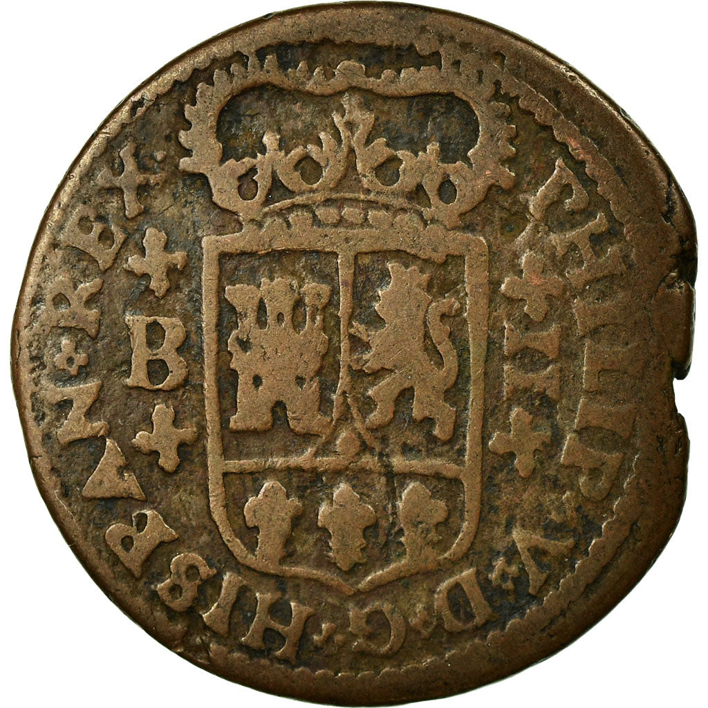 Monnaie, Espagne, Philip V, 2 Maravedis, 1718, Barcelona, TB, Cuivre, KM:302.1